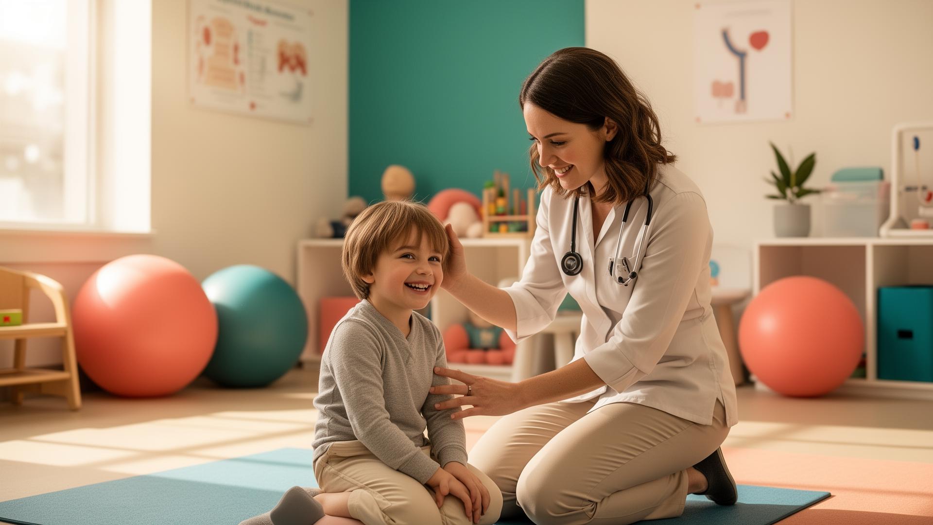 ABA therapist working with a happy child